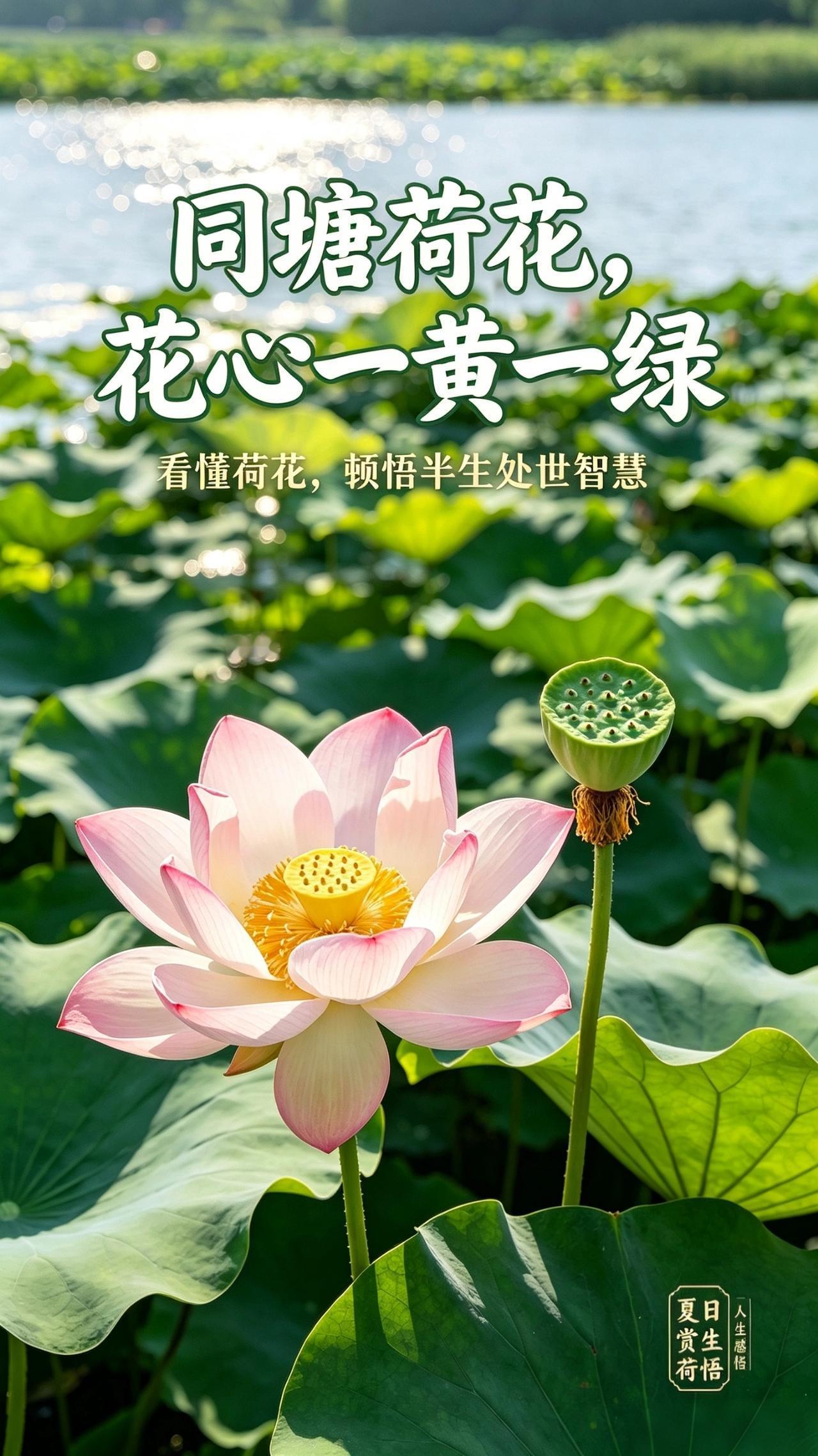 的花心为何有绿有黄?

同塘荷花，花心一黄一绿！看懂荷花，顿悟半生处世智慧
夏日