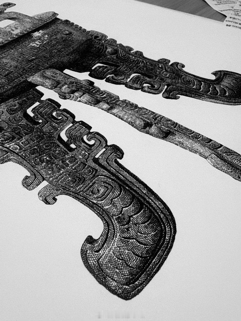 文物钢笔插画｜大洋遗珍· 虎耳虎形扁足铜鼎投稿作者谁能拒绝把商周青铜鼎画进钢笔插