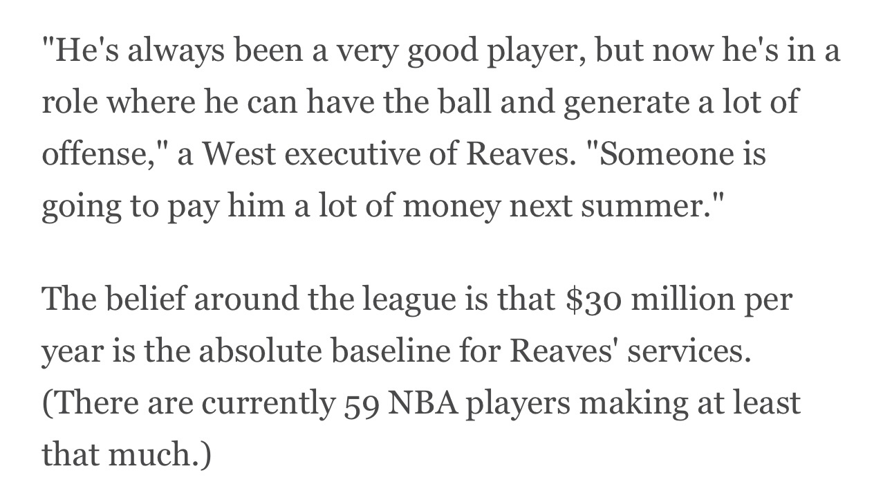 ESPN：一位西部球队高管评价里夫斯：“他一直都是一名非常出色的球员，但现在他在