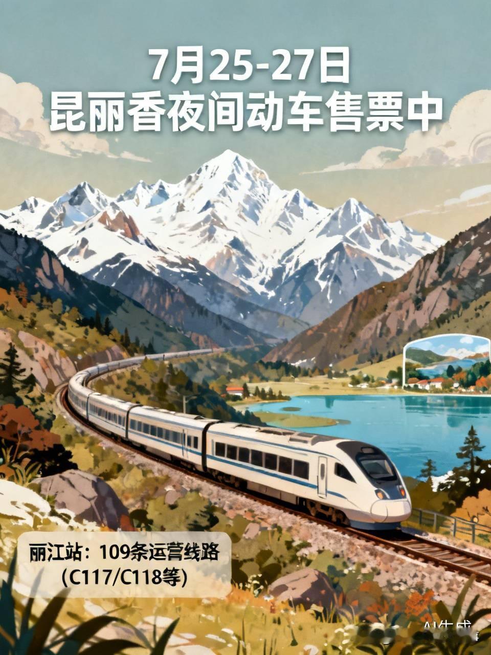 7月25日到27日，铁路部门连续3天加开昆明至丽江、香格里拉方向夜间动车，123