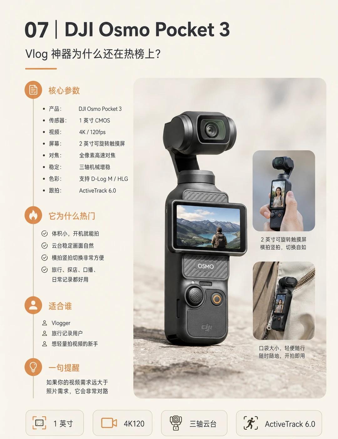 Osmo Pocket 3热点
Osmo Pocket 3热点。图中整理了这款数