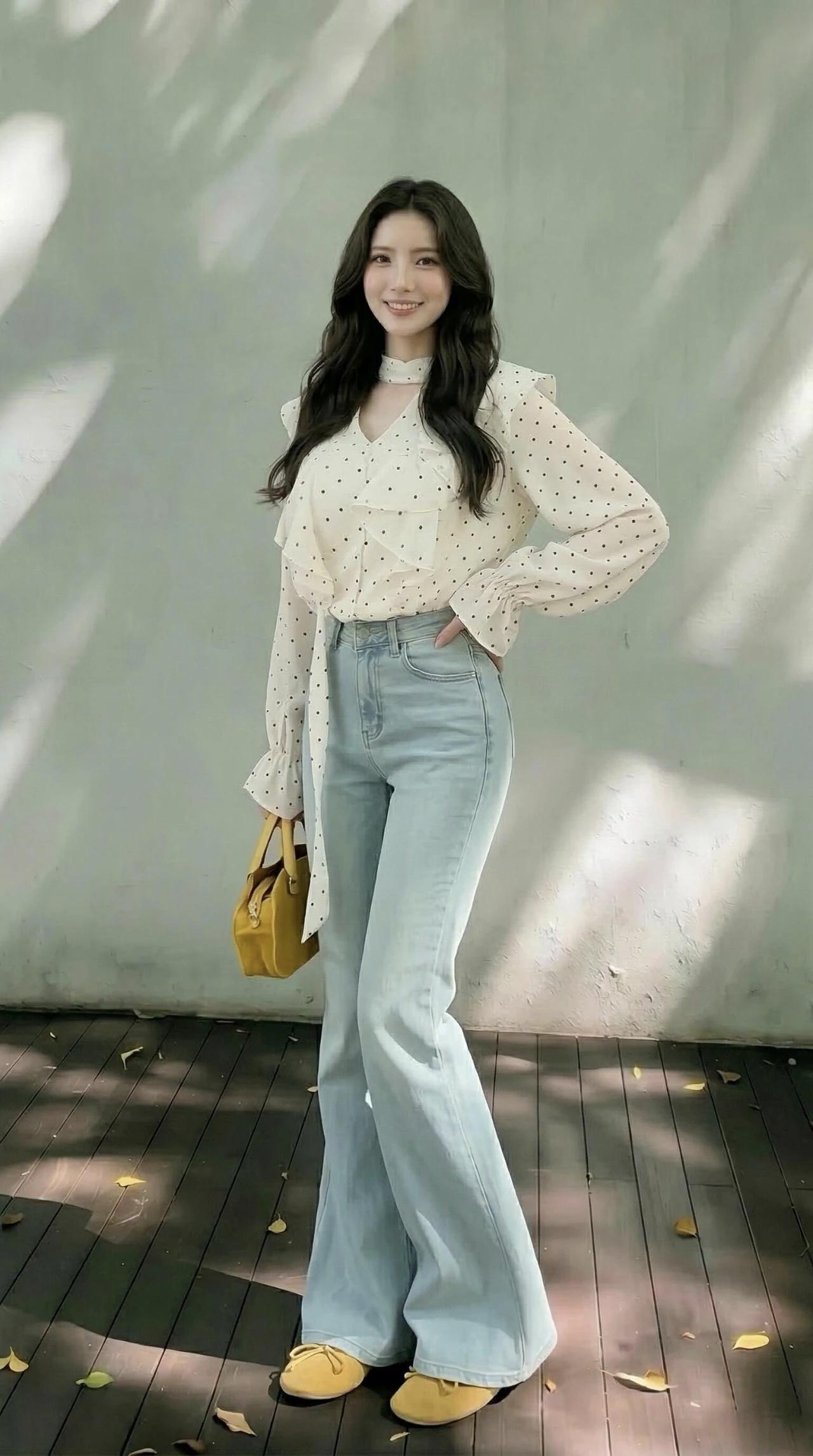 牛仔裤穿搭风格系列》把模特身材优势发挥的淋漓尽致。显气质穿搭风格 减龄牛仔裤穿搭