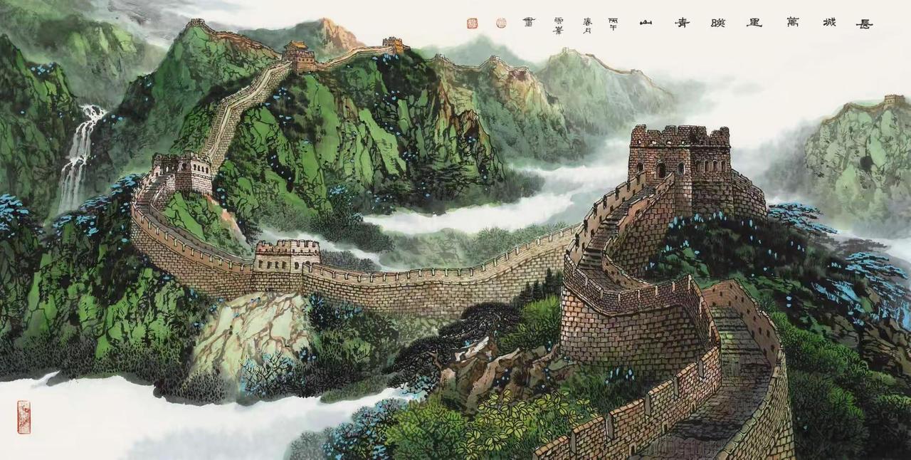 《长城万里映青山》。手绘长城创作者中心 创作灵感 长城山水画 笔墨中国