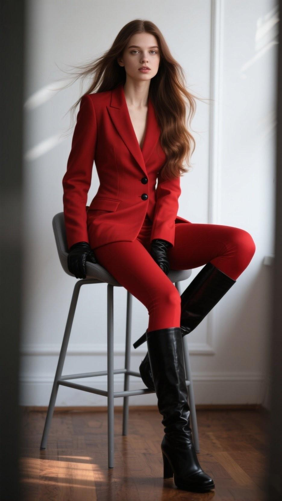 红衣美人坐，风姿绰约间。