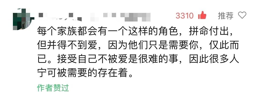 每个家族里都有这样一个人，他们拼命付出，想得到爱。但他们始终得不到爱，于是更努力