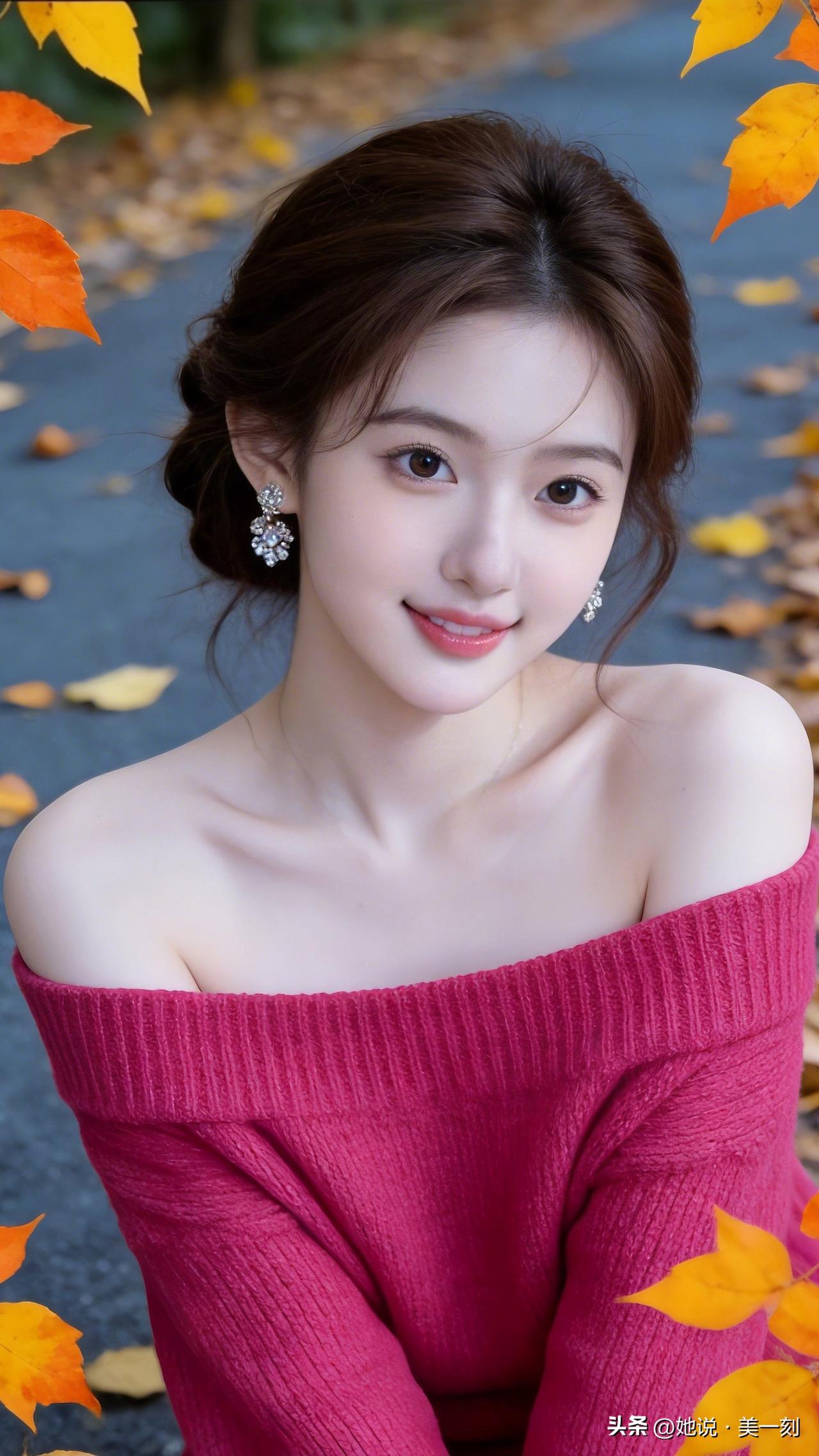 秋日暖阳下，甜美少女与落叶共舞。女人最耐看的长相是什么样的