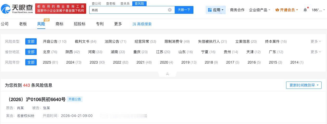 肖战名誉维权案即将开庭

肖战维权案本周开庭
天眼查App显示，肖战与张某相关名