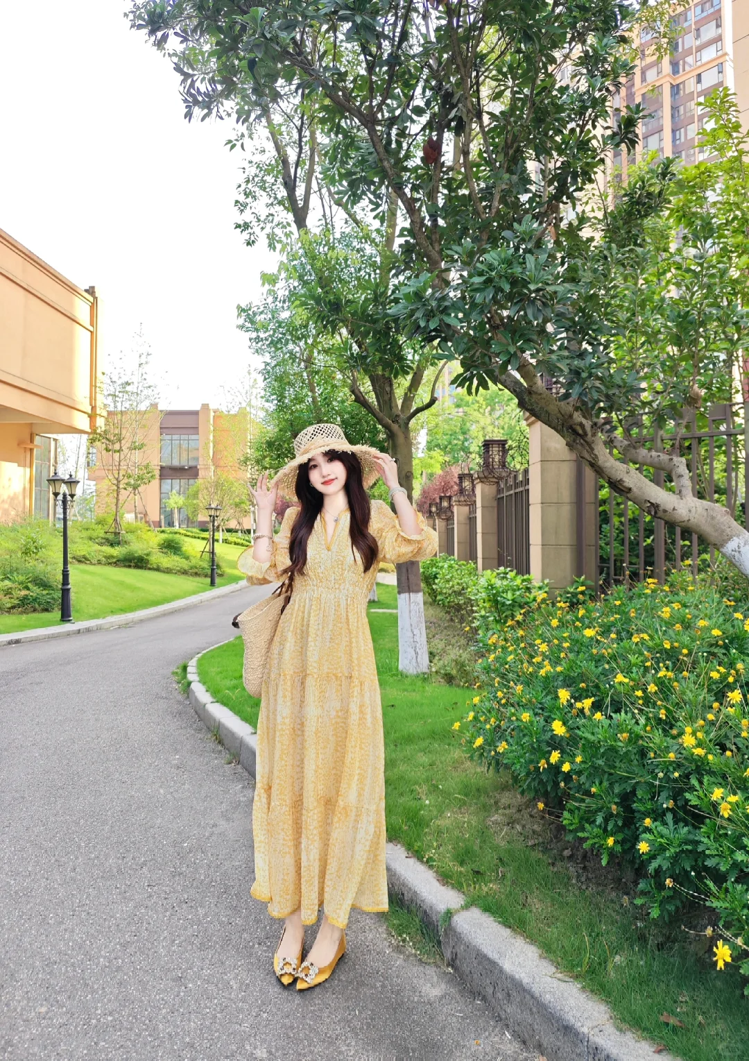 🌼好美的黄色碎花裙～