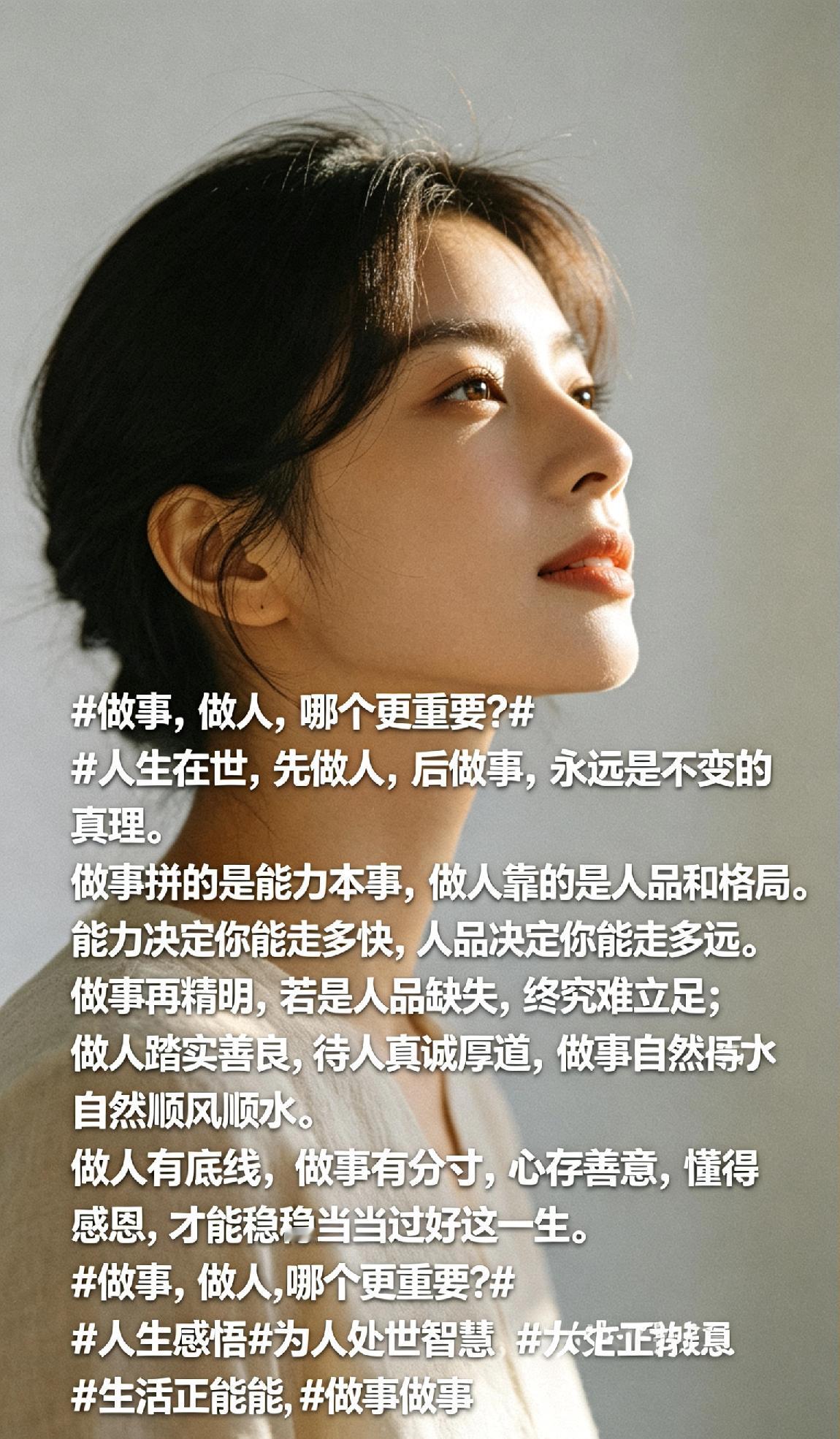 做事,做人,哪个更重要?
人生在世，先做人，后做事，永远是不变的真理。
 
做事