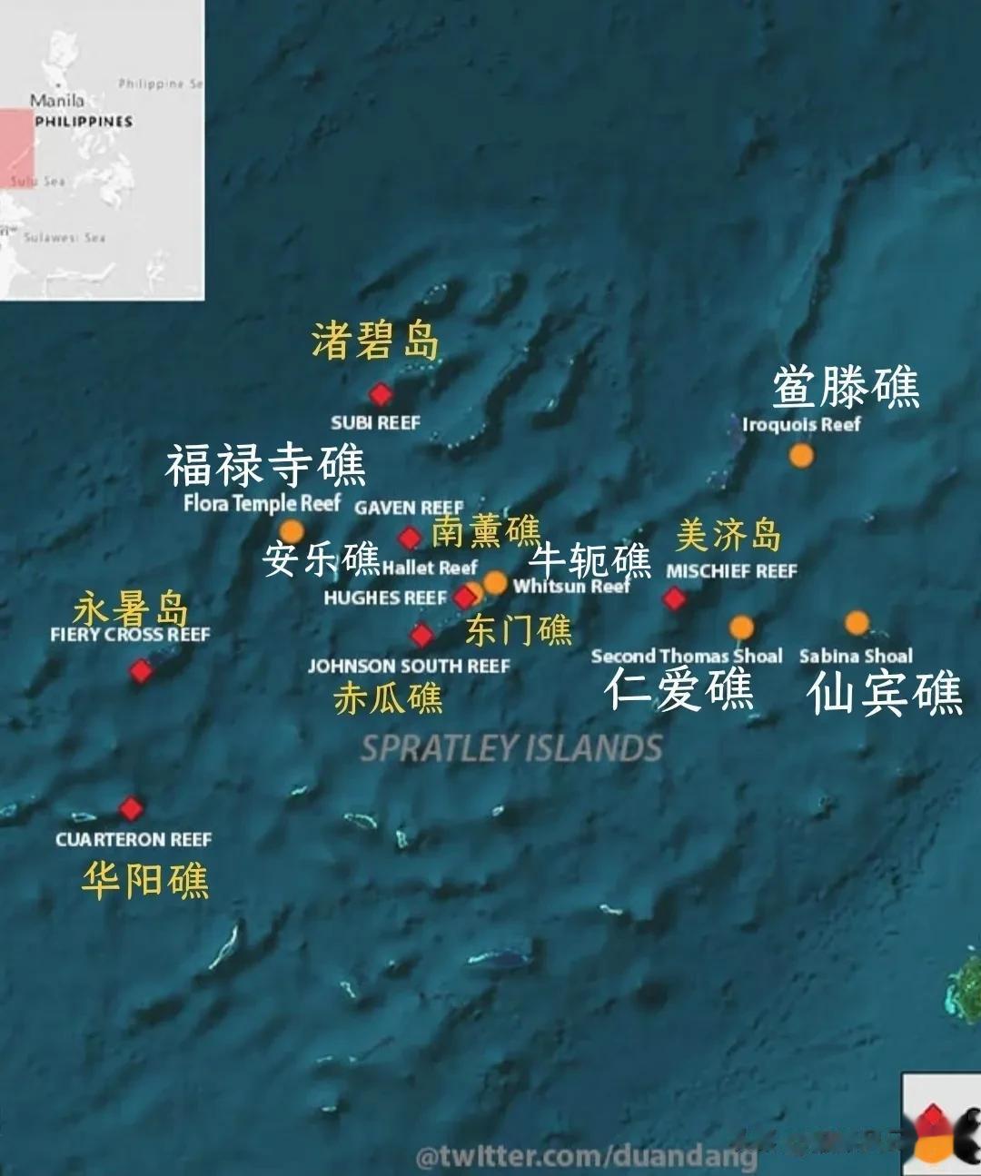 国际媒体统计了目前中国在南沙群岛实际控制和渔船进驻的岛礁名单。其中，实控7座岛礁