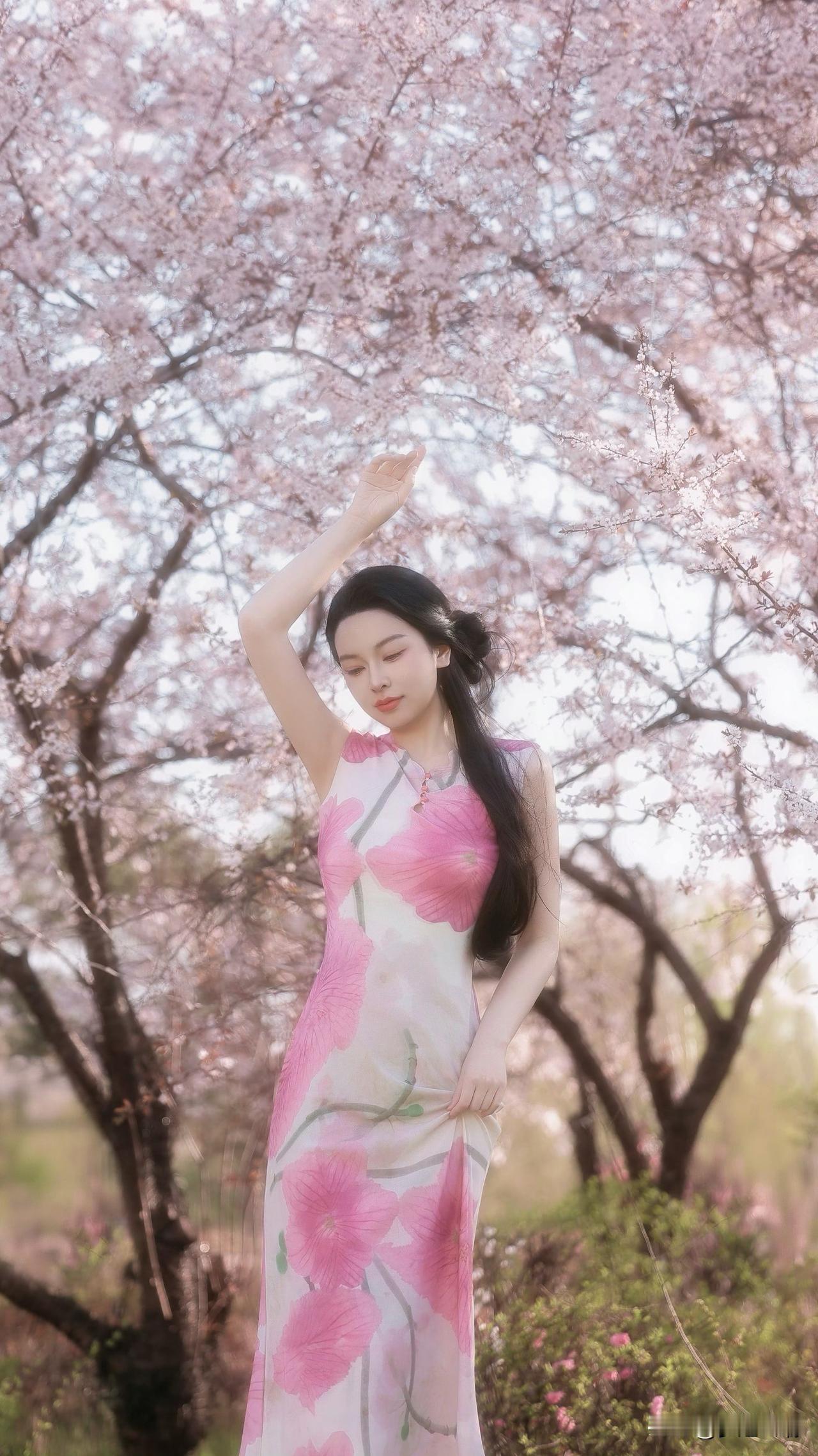 樱花树下，一袭粉裙，轻舞飞扬，如梦似幻。
