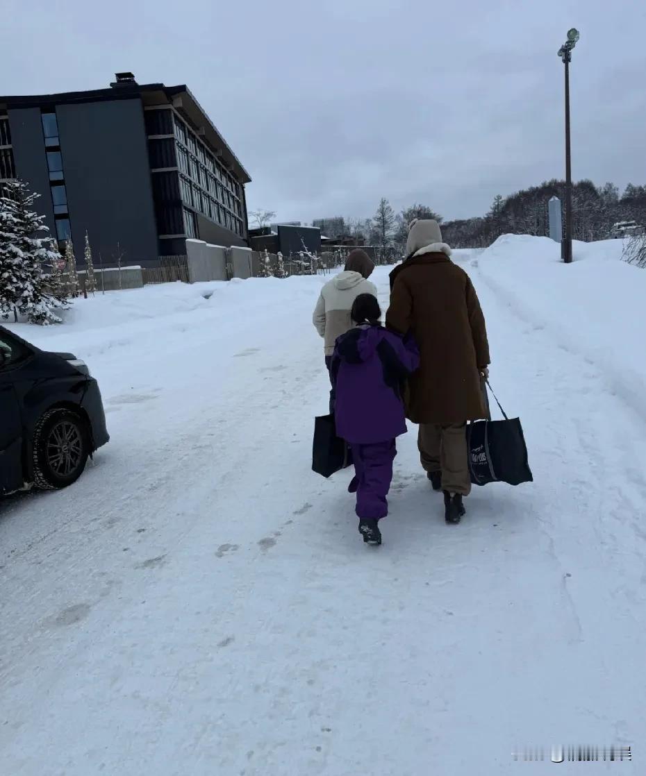 陈冠希一家三口现身日本滑雪，穿着紫色衣服的女儿，这身高惊人啊，已经来到妈妈秦舒培