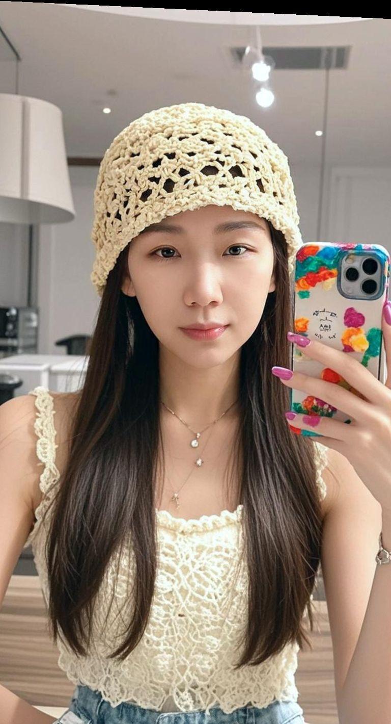 AI针织少女自拍 真还这么年轻漂亮就好咯