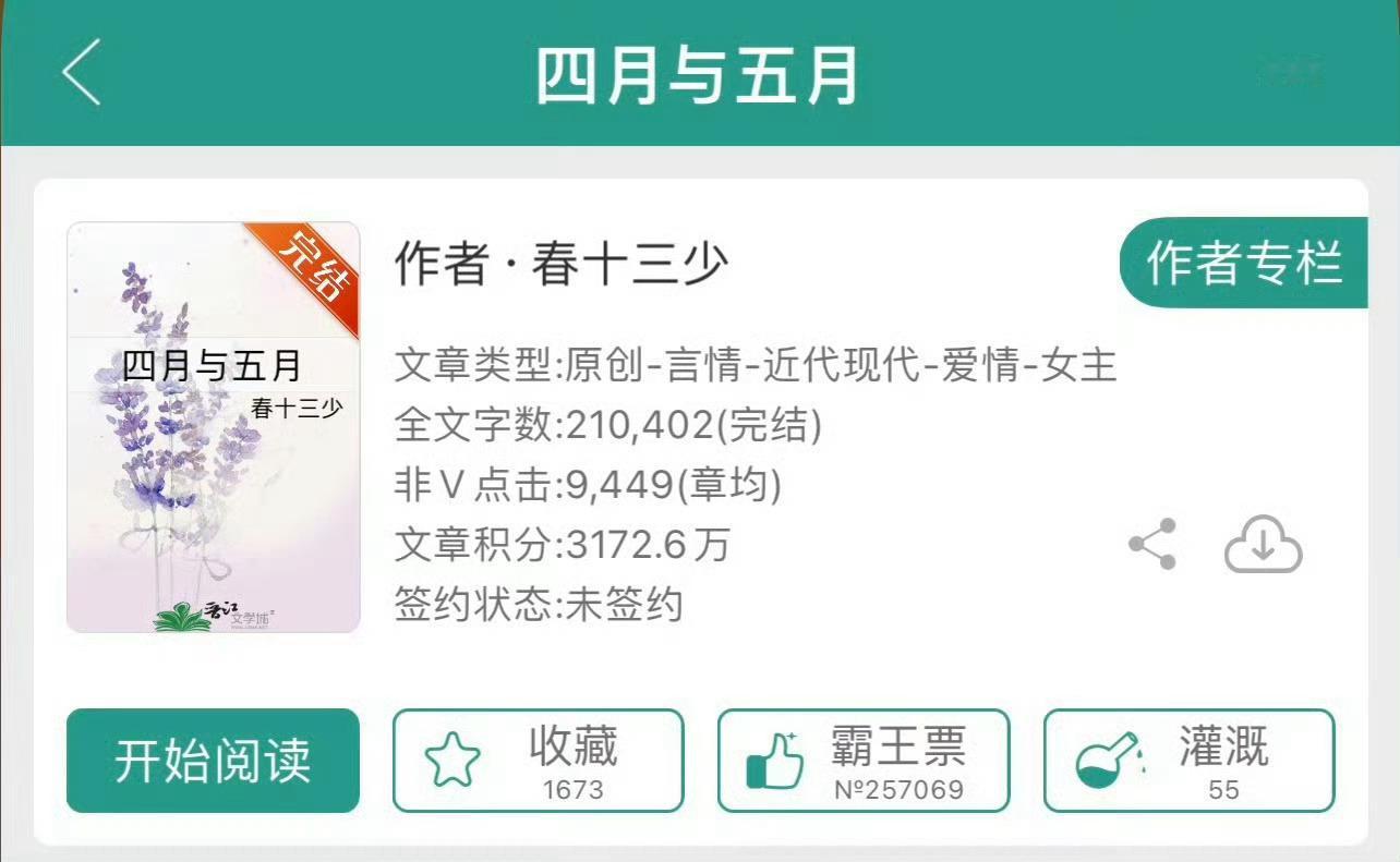 小说推荐：《四月与五月》 作者:春十三少简评：清冷孤独女主vs成熟深情男主，替身
