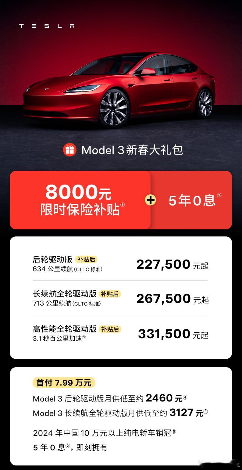 特斯拉Model3降价8000元  好家伙，这是开年就是卷起来了，这下其他的车企