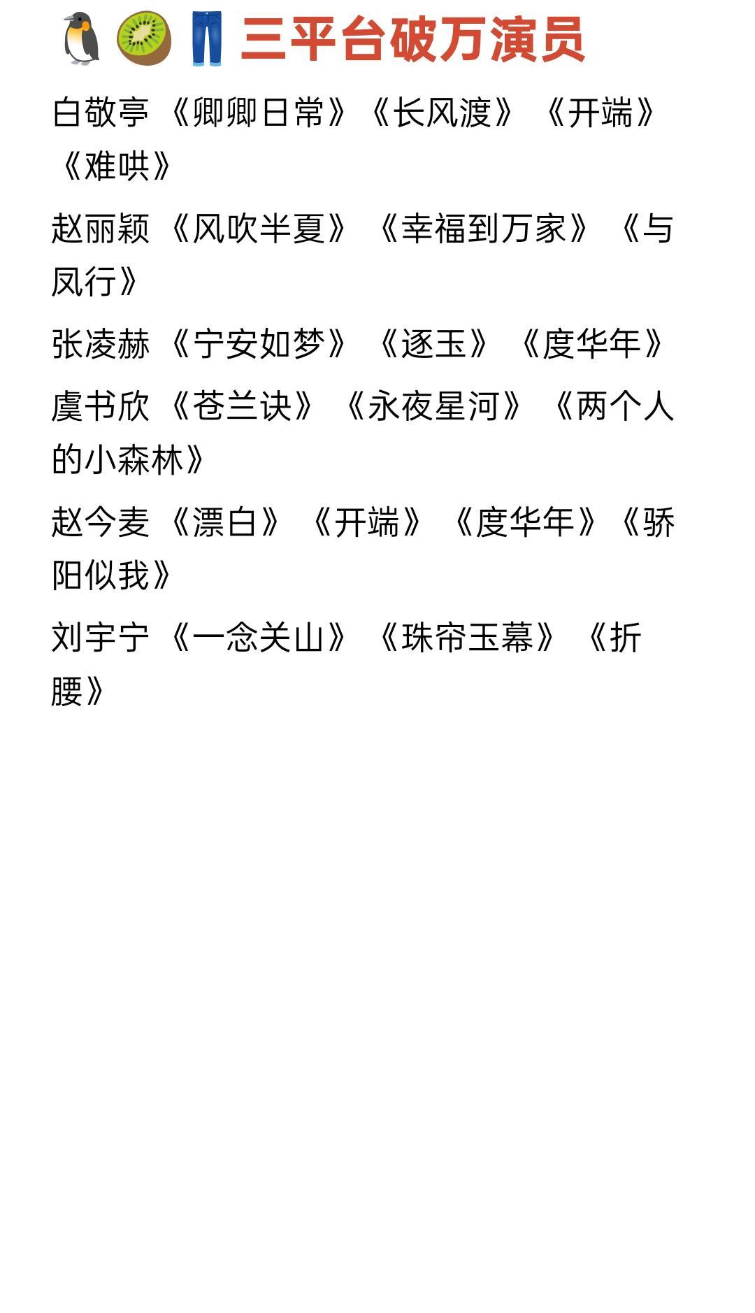 🐧🥝👖三平台破万演员 