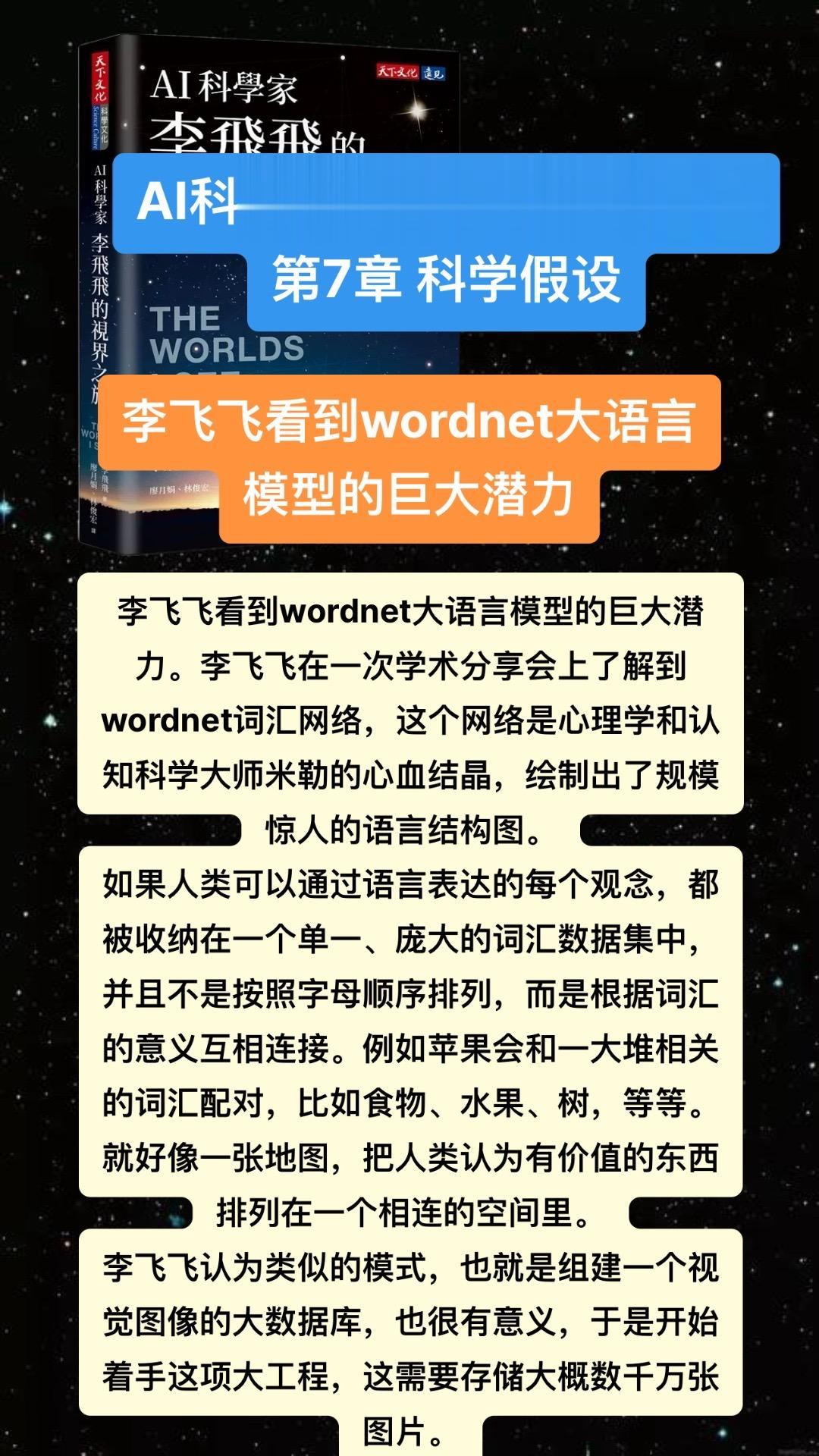 李飞飞看到wordnet大语言模型的巨大。