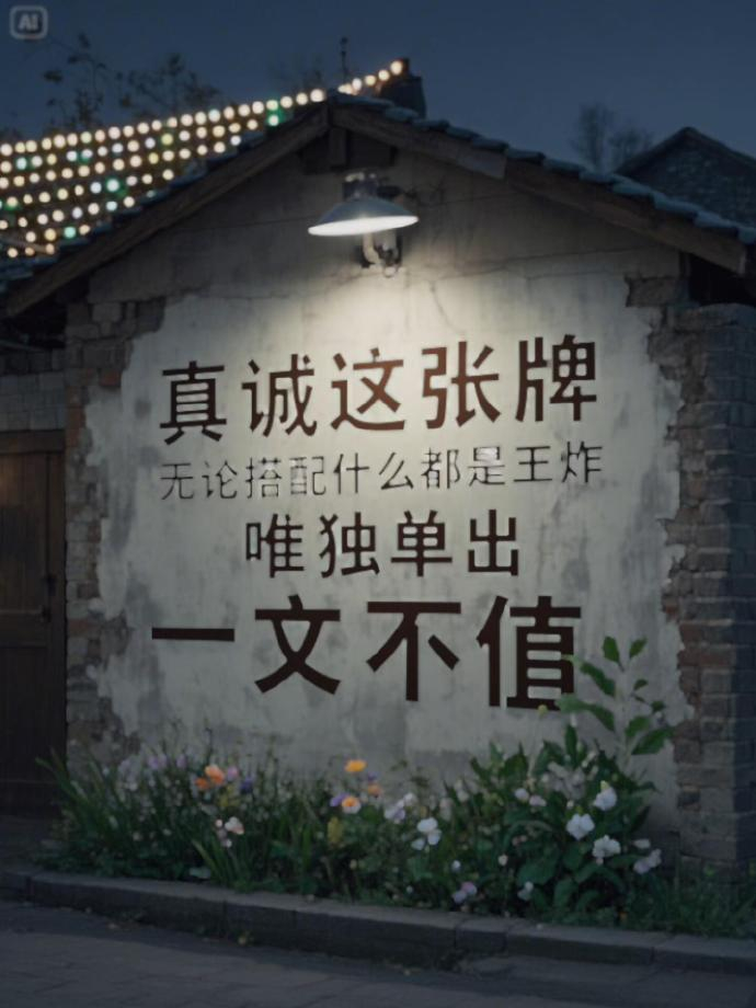 “  在这个权衡利弊的时代，  义无反顾的真诚，  反而显得愚蠢可笑。” 