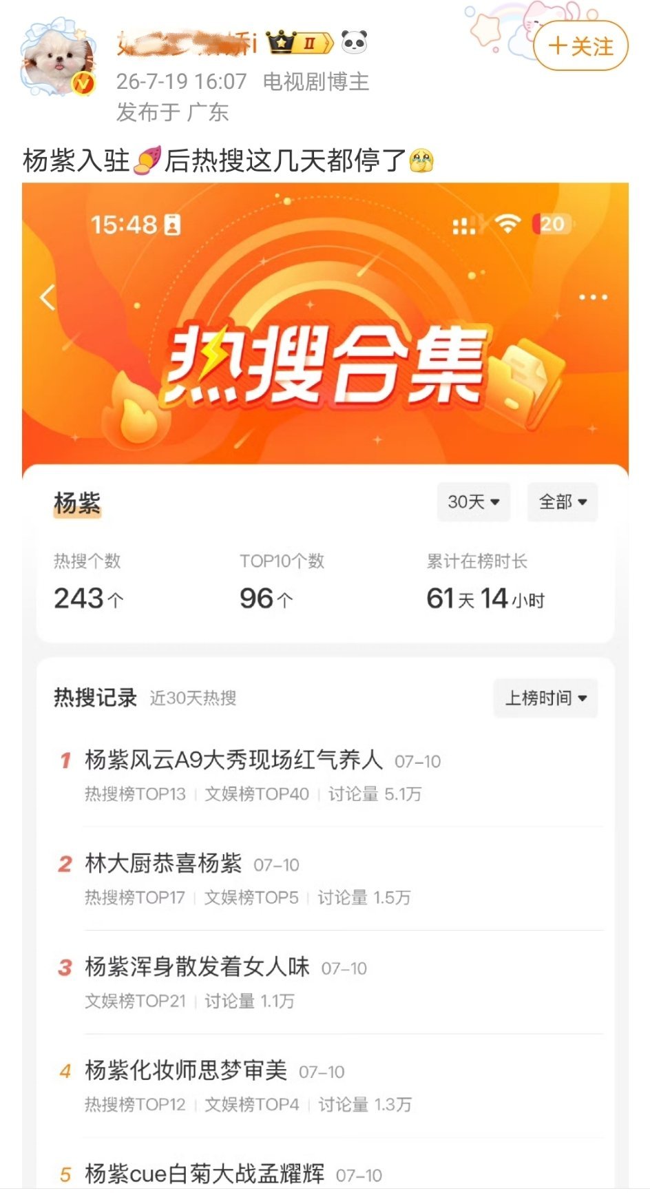 不是温乳液质疑还真没注意到最近杨紫确实没上过热搜了，最近去世界杯看球，长相思三周