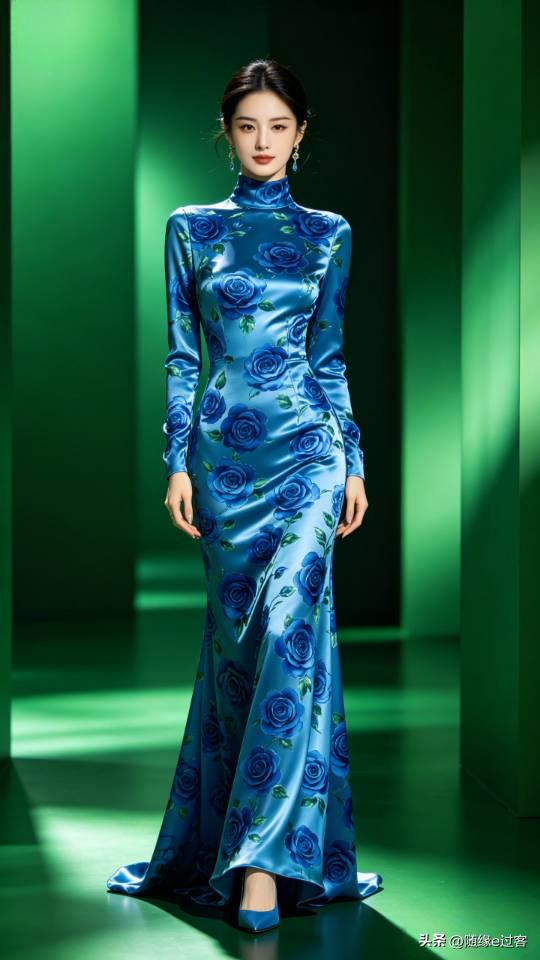 蓝玫瑰礼服长裙，漂亮吗？美女壁纸 高清美女图片