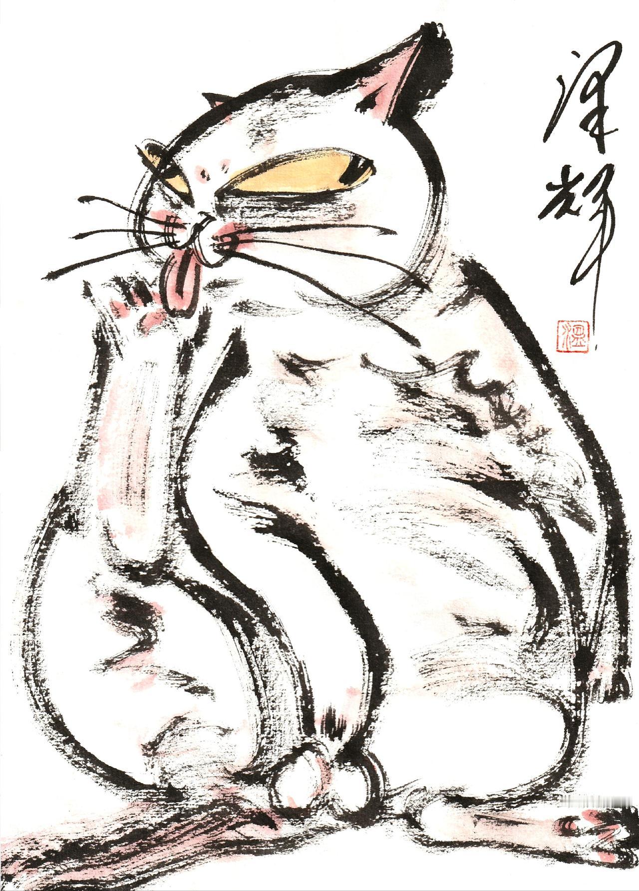 中国画猫猫 国画喵星人 中式美学氛围感 水墨画 温泽辉潦草猫