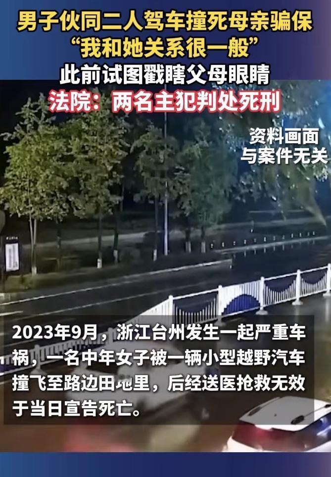 杀妈骗保！台州男子伙同二人驾车将亲妈撞飞

23岁的卢某某把亲妈44岁的命，当成