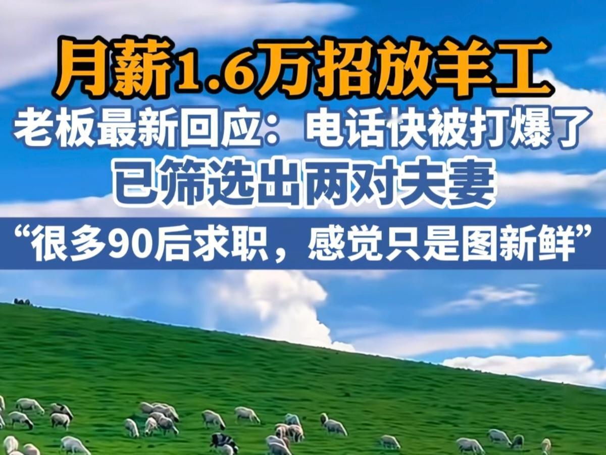 月薪1.6万放羊，电话打爆了，真有人敢去？

月薪1.6万的放羊工作，全网抢着报