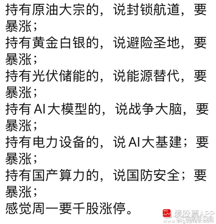 周末两天满屏都是伊以消息，按照之前大A的慷慨尿性，这次导弹费可能是要报销一下的！