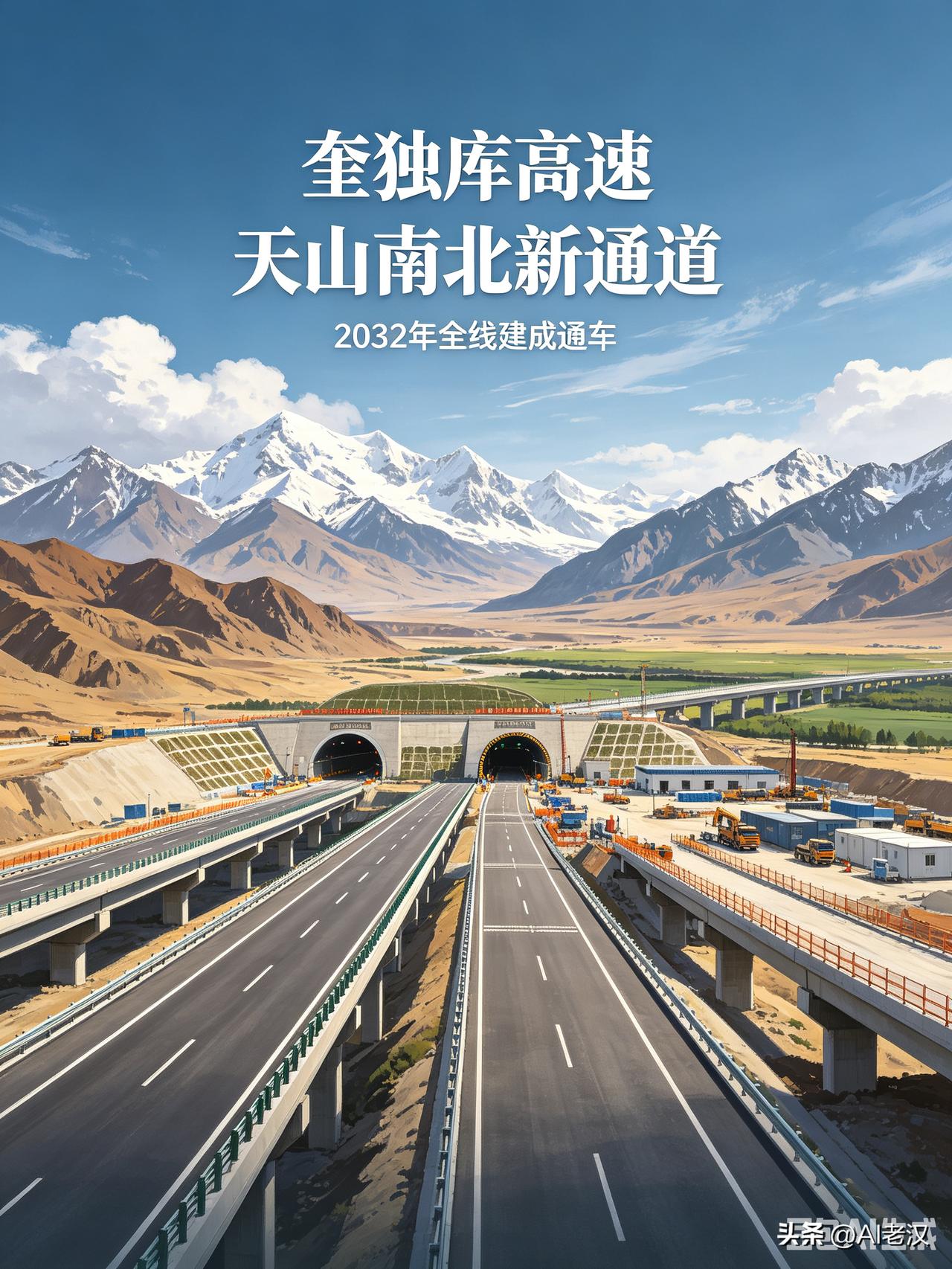 [G3033奎屯—独山子—库车高速公路]
 
天山横亘，阻隔南北疆往来；古道蜿蜒