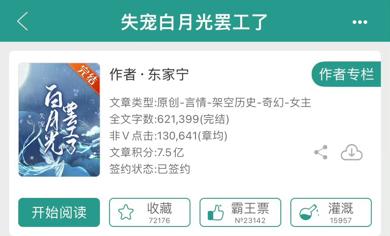 小说推荐：《失宠白月光罢工了》 作者:东家宁简评：冷静洒脱女主vs傲娇护妻男主，
