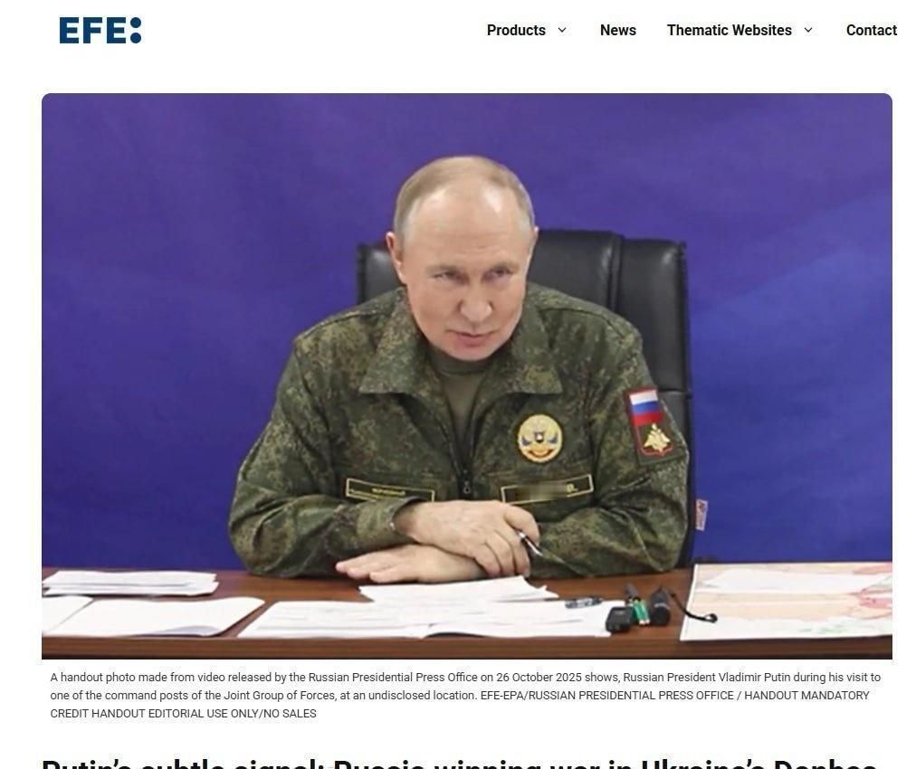 俄罗斯正在顿巴斯赢得战争——埃菲社
俄罗斯总统在会见将军时所穿的军装暗示特朗普，