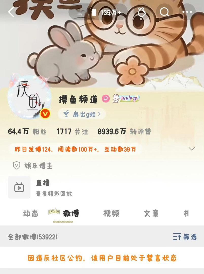 摸鱼频道被禁言 摸鱼频道被禁言30天了？ 这几天挺闹腾的呀！主页流量都130万了