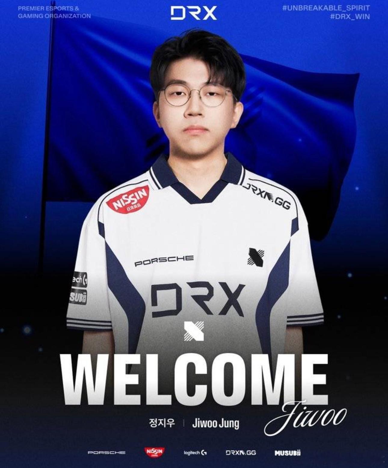 11月18日讯 LCK战队DRX官方宣布，前NS下路选手Jiwoo加盟。 现年2