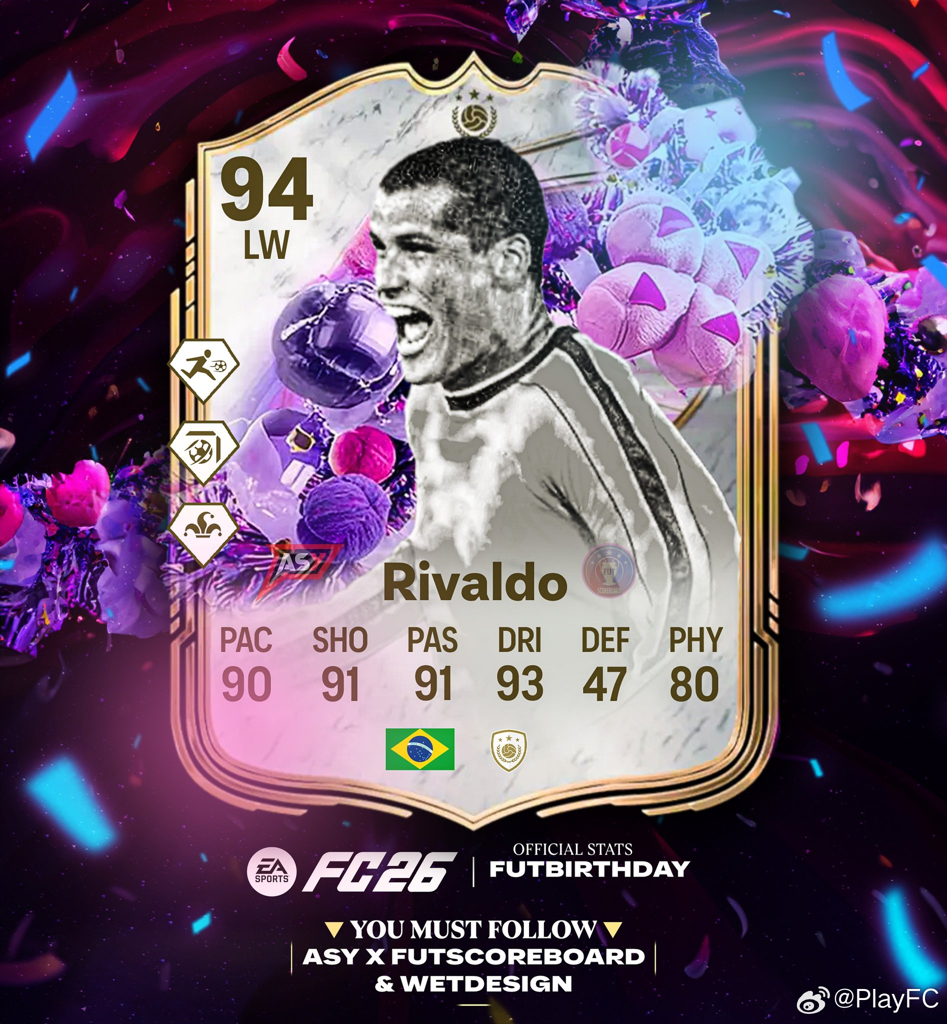 FUT新赛季季票奖励：里瓦尔多数据为正式，三金标。FC26