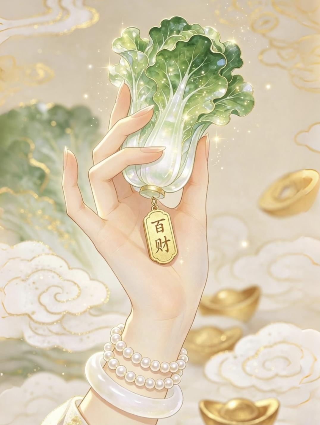 祥云相伴，百财长随，万事从容传统文化 传递正能量 绘画 祝福