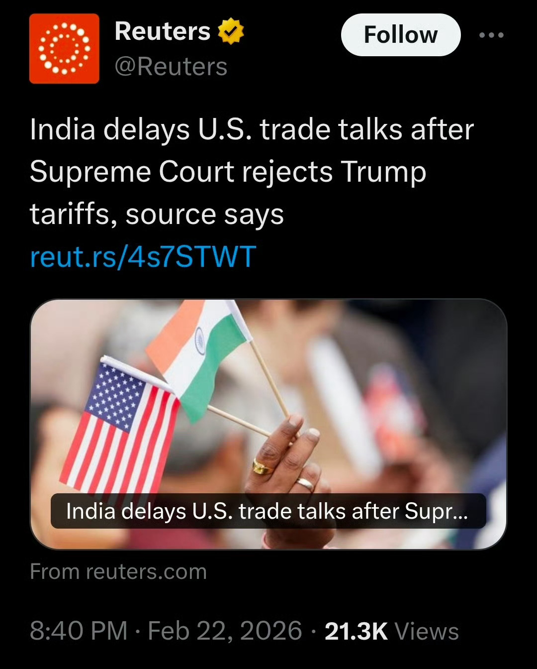 美国最高法院的裁决结果出来后三哥的贸易官员借机推迟前往美国敲定贸易协议，此项裁决