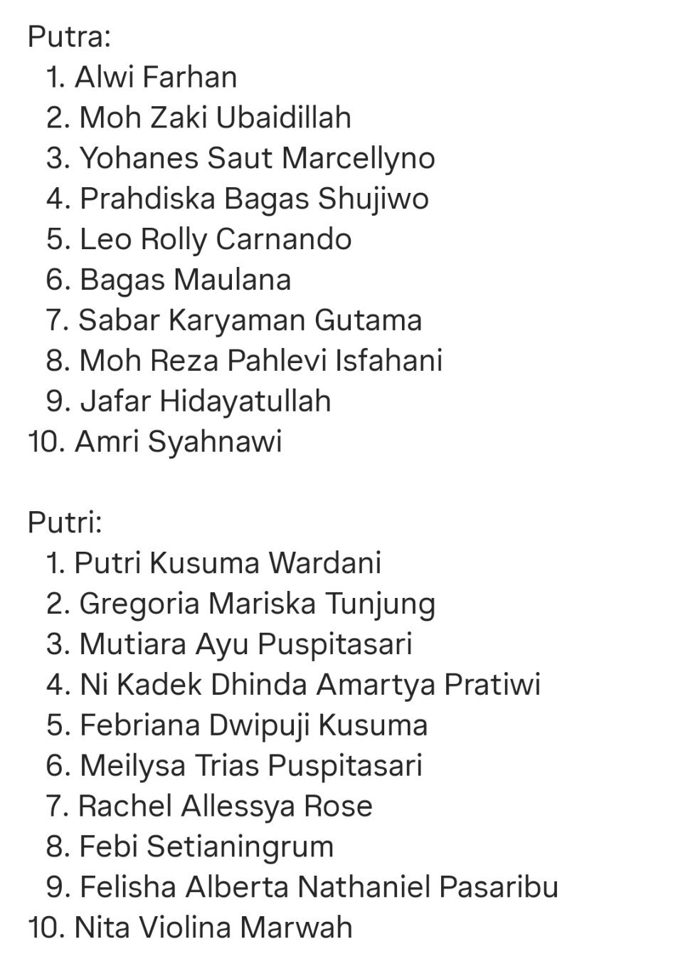 印尼队东运会名单因陀罗/华金 更换为 咖塔曼/伊斯法哈尼塔丽塔 更换为 玛丽斯卡