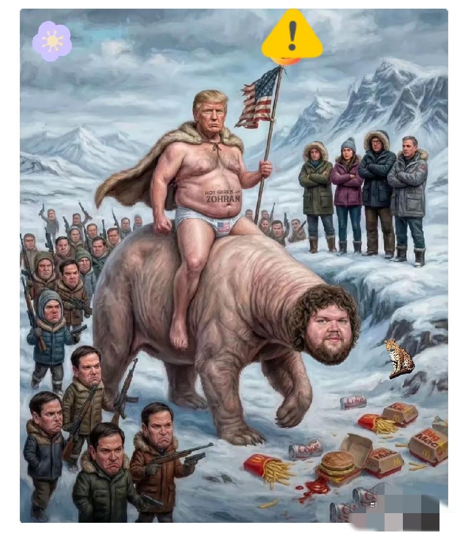 一张漫画，把外网给引爆了！

画面上，特朗普骑马在前，身后跟着一大群人，他扬言要