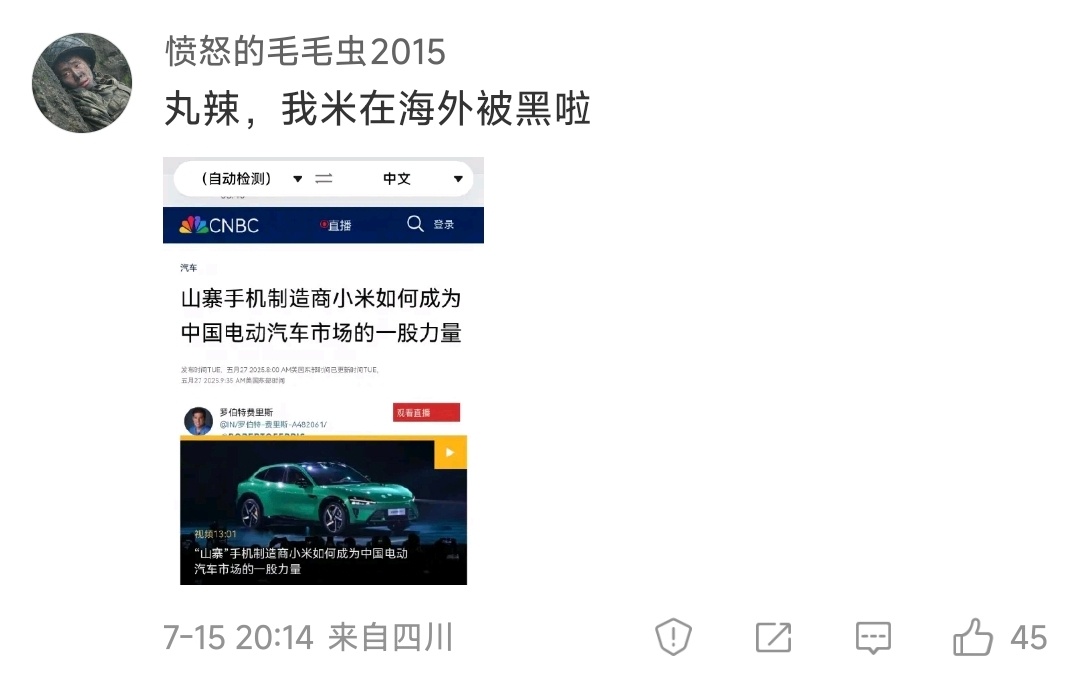 对你不利，就是美帝贼心不死，借机嘲讽国内企业。对你有利，就是洋大人明察秋毫，借机