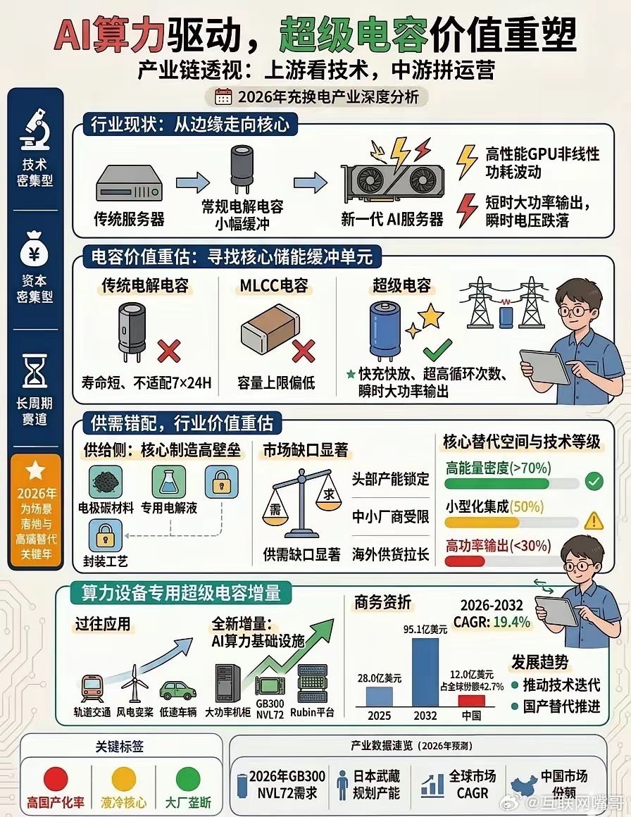 AI 算力驱动，超级电容价值重塑近日，据网上公开消息，英伟达GB300架构已将超
