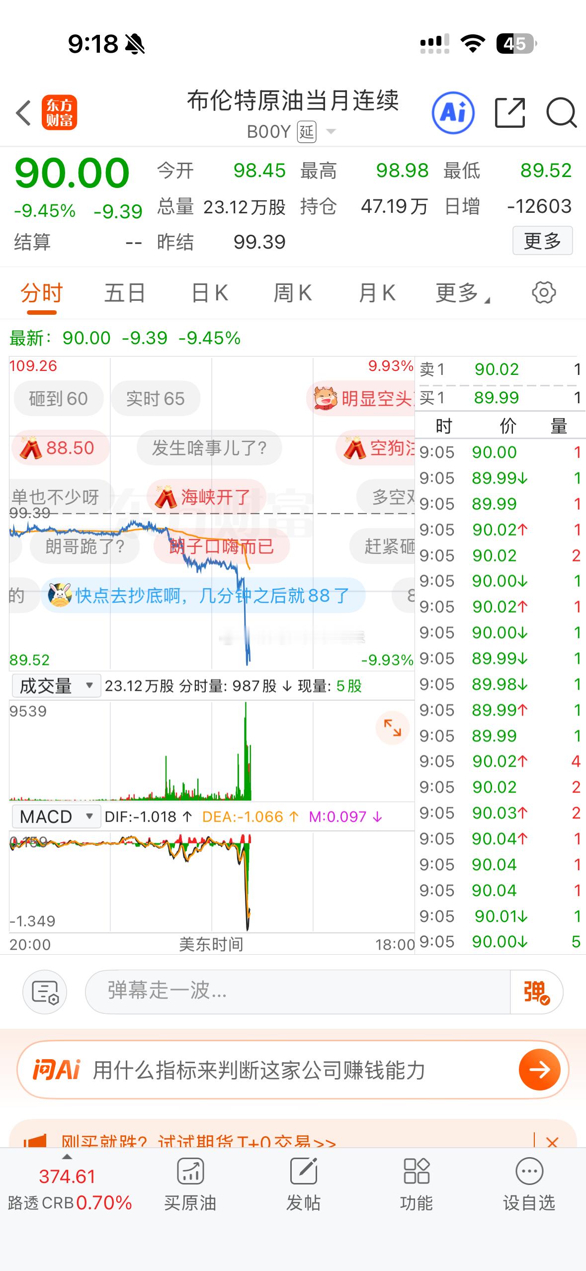 原油跌得好，我已经坐了两个礼拜地铁去上班了，马上又加得起油咯 