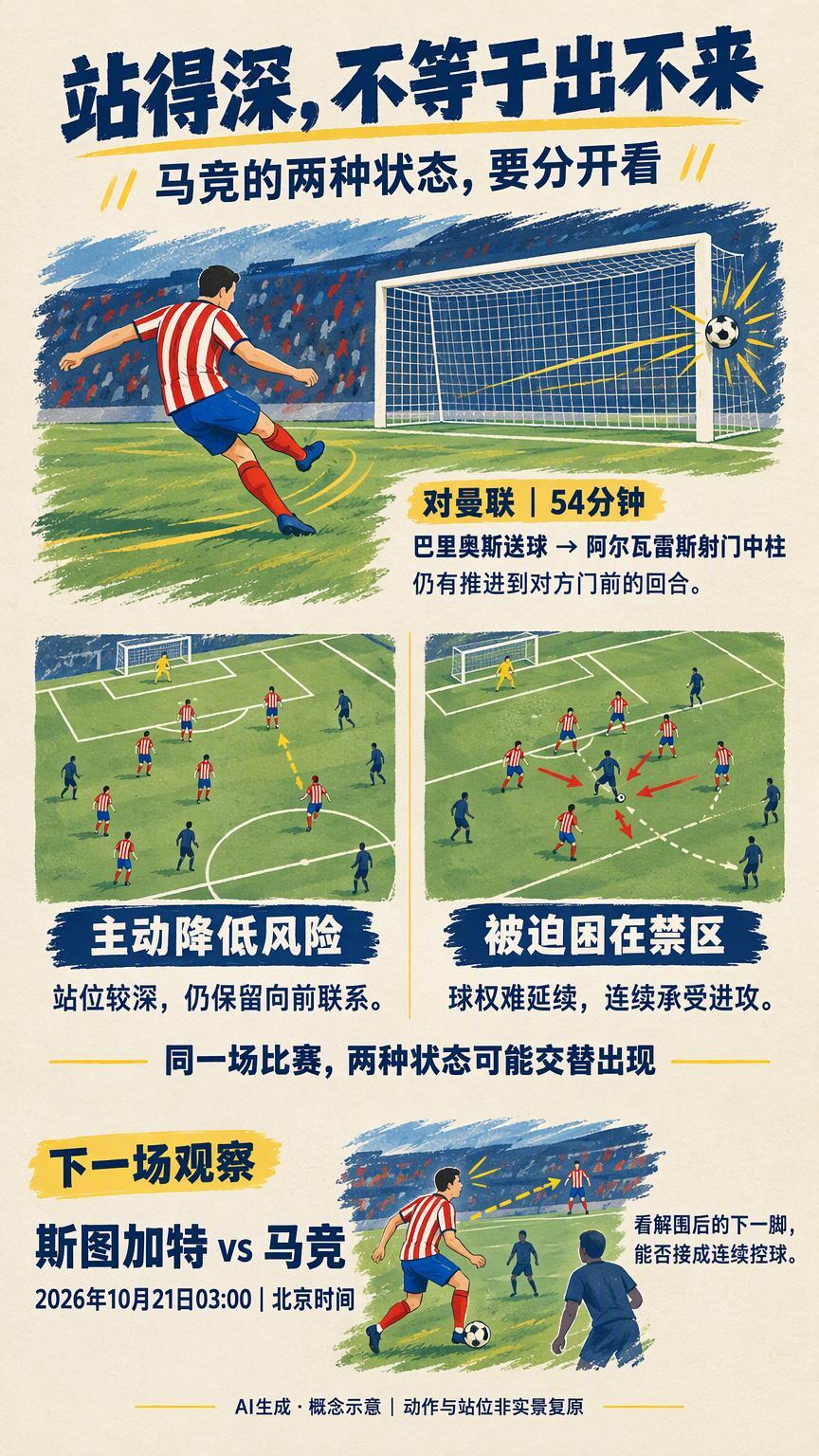 马竞领先后被压回禁区，问题可能出在解围之后马竞领先后被压回禁区，有时并不是第一下