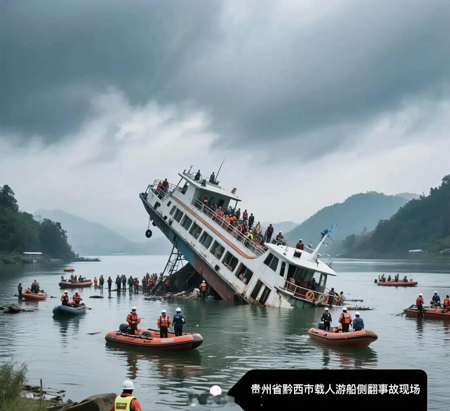 贵州黔西游船侧翻事故约70人落水贵州游船侧翻70人落水，4点事故发生，7点救上来
