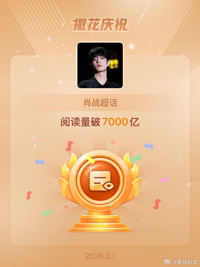 肖战超话阅读量破7000亿 肖战超话阅读量破7000亿，恭喜恭喜！肖战和小飞侠棒