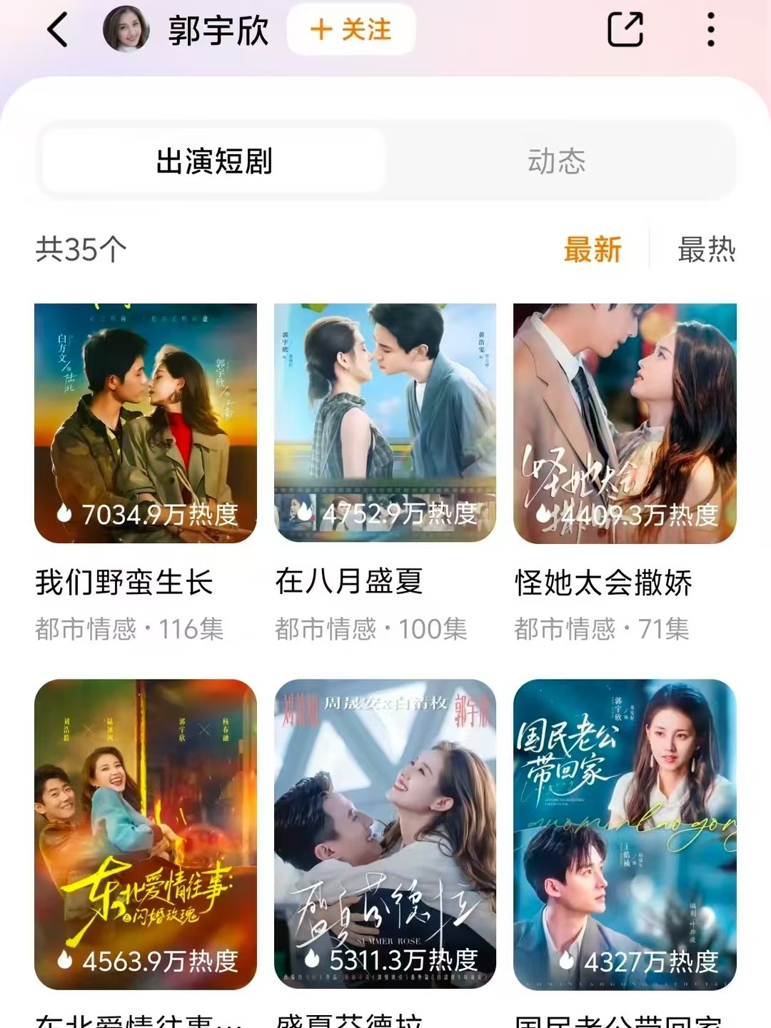 郭宇欣配得感郭雨欣出演的短剧，热度都好高啊