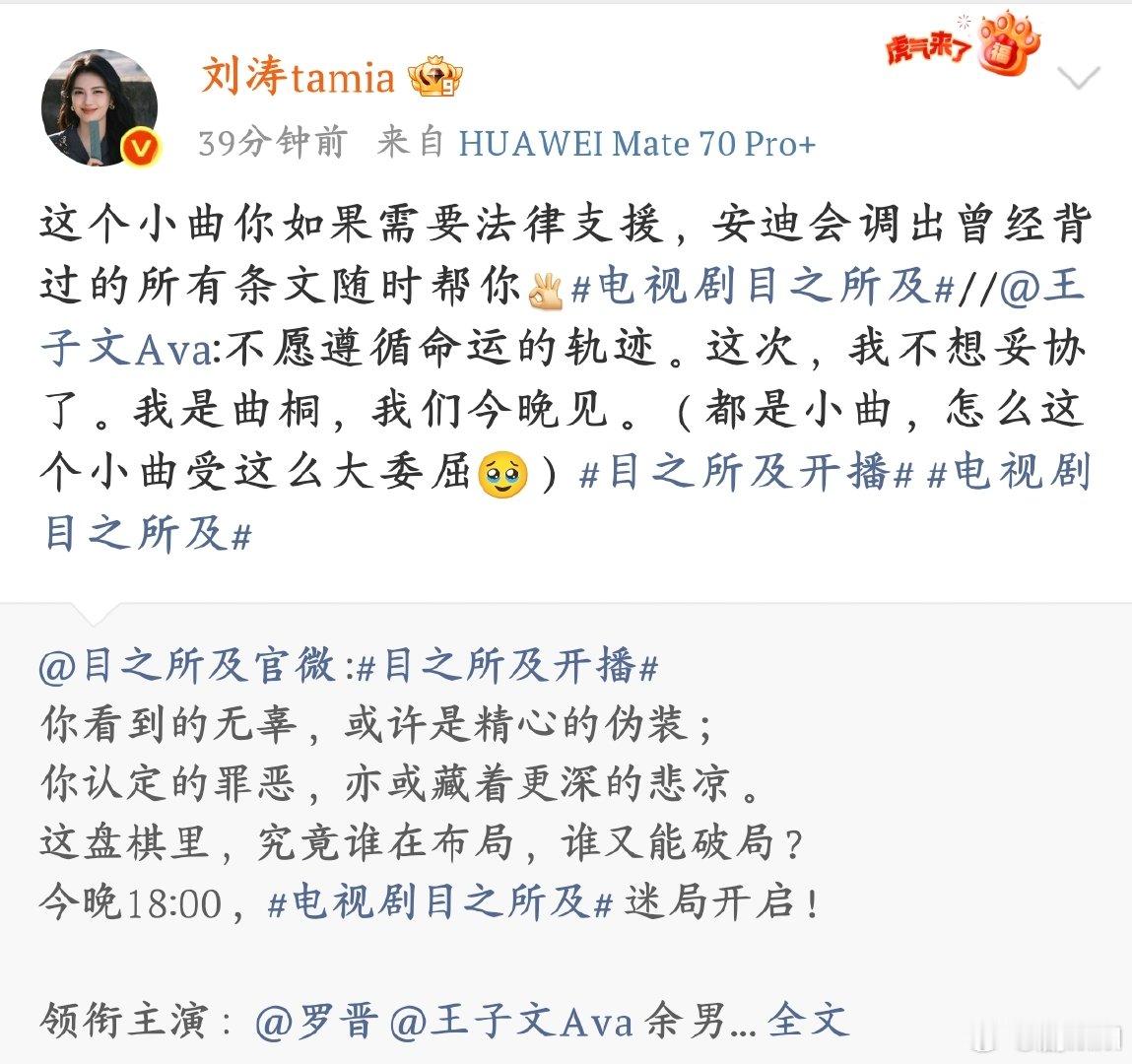 刘涛给王子文目之所及打call安迪来给《目之所及》的小曲撑腰啦，法律条文随时待命