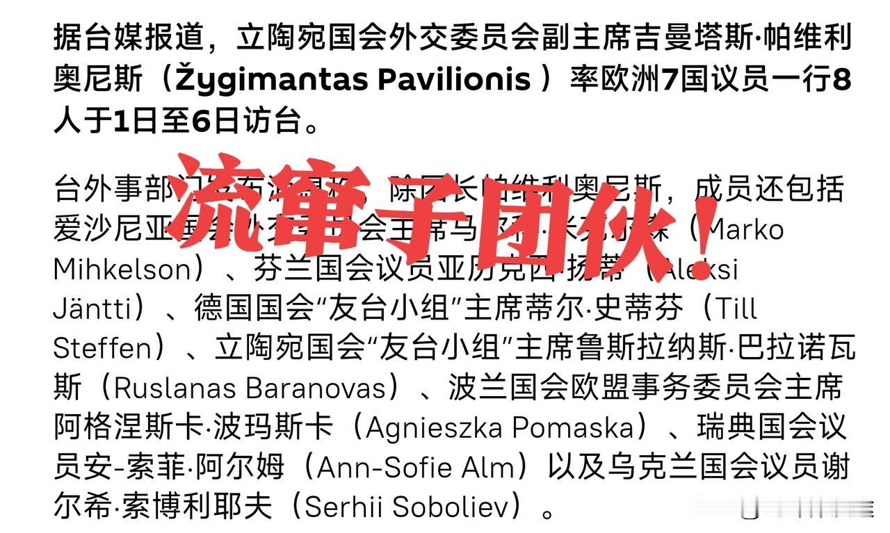 立陶宛 不作就不会死！8 人组成的流窜子 窜台还要到“金门”参访 示威吗？
据台
