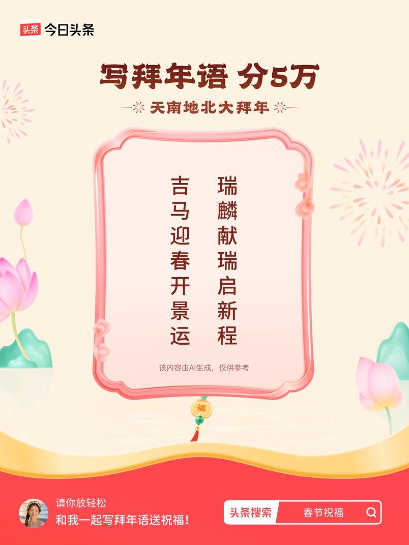 写拜年语送祝福新春拜年送祝福！我的祝福是：“吉马迎春开景运，瑞麟献瑞启新程”！快