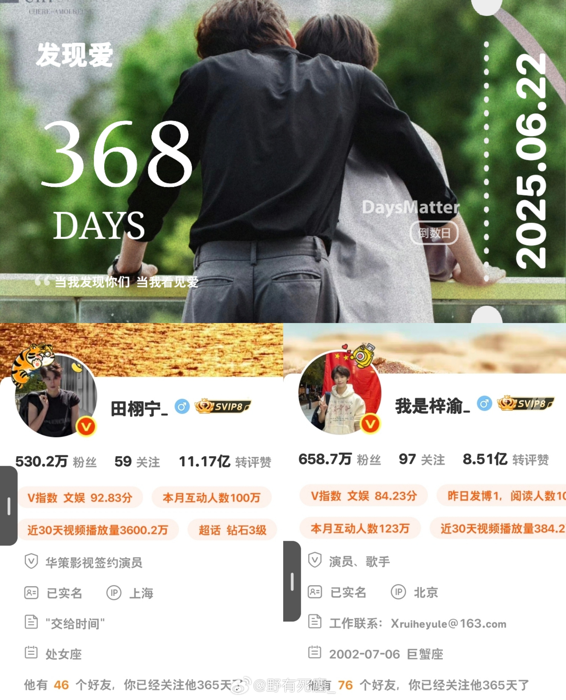 “你是郑朋”“你是田雷”田雷郑朋 一周年快乐 