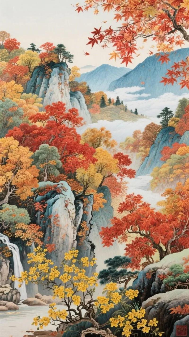 下联：雁写长空霞染笺

赏析：上联“枫燃野径”以烈火般红枫点亮秋径，“泼墨”喻秋